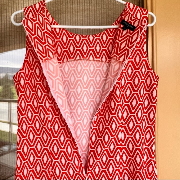 Mario Serrani Red white Geometric Print Midi Sleepless Dress Size 10 - Picture 4 of 15